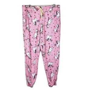 Briefly Stated Pajama Pants Women Medium Pink Unicorn Print Pull On Sleep Bottom